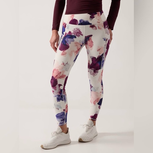 Athleta Pants - NWT Athleta Rainier printed tight floral night bloom white